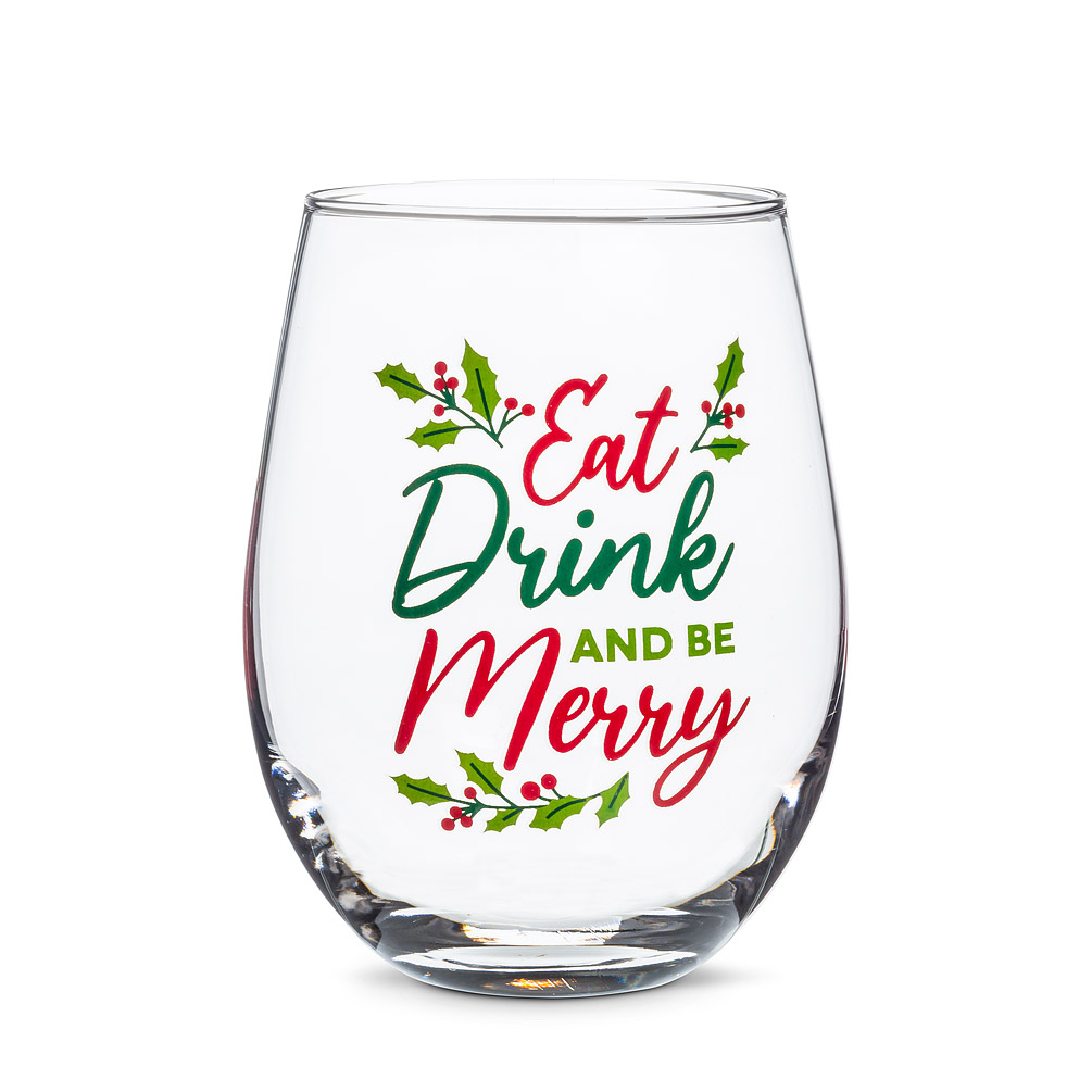 Eat, Drink, Be Merry Stemless Wine Glass